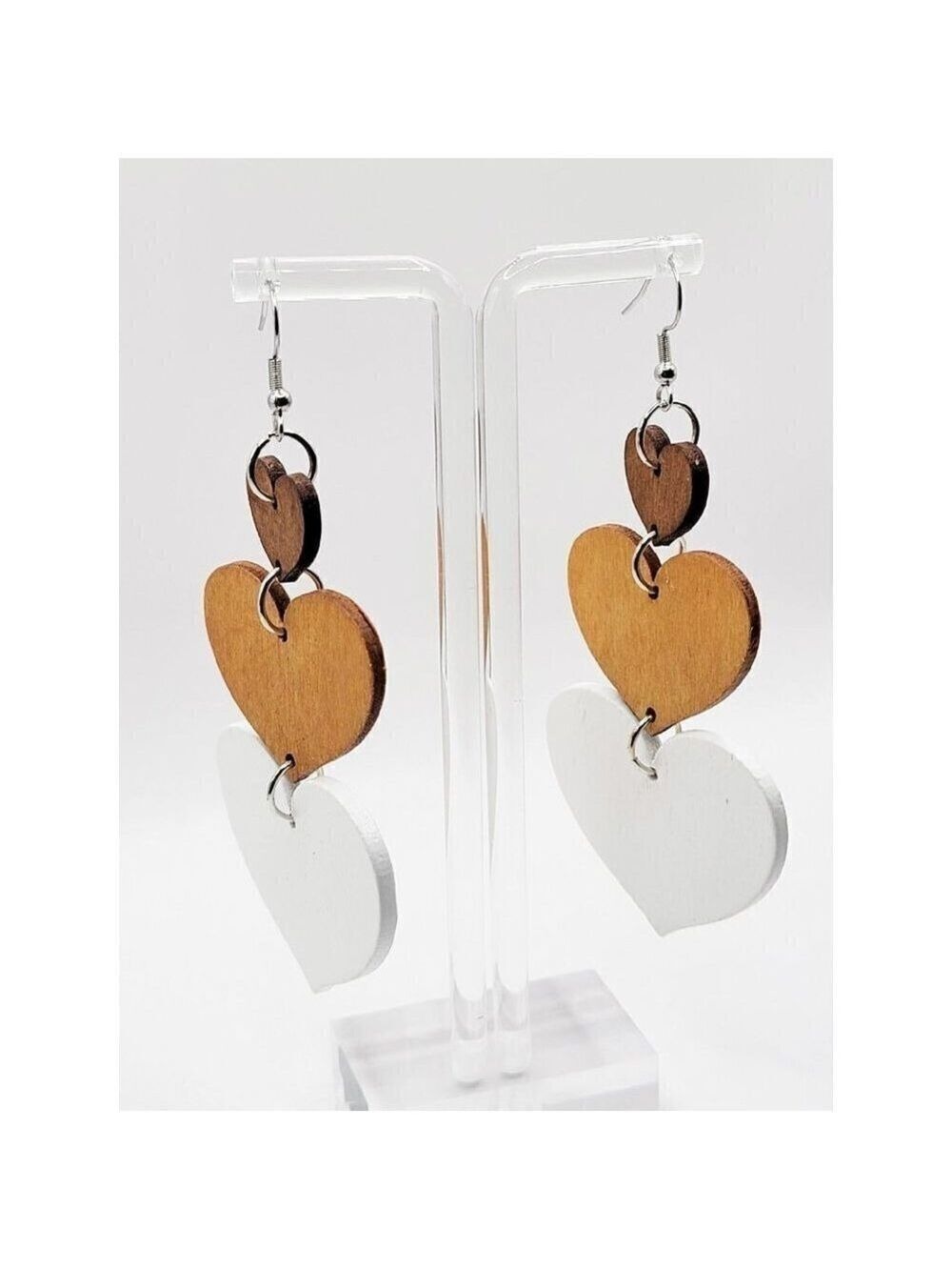 Heart Handmade Earrings Wooden Heart Design NWT